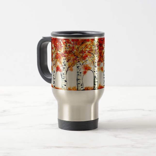 Taza De Viaje Aves acuáticas Árboles otoño hojas naranjas otoño (Anverso izquierdo)