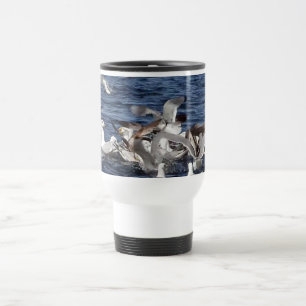 Taza De Viaje Aves marinas costeras frenesí de alimentación Océa