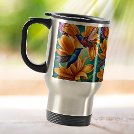Taza De Viaje Aves tartamudeadas en flores de Naranja