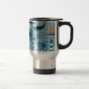 Taza De Viaje Azul oceánico náutico y Naranja