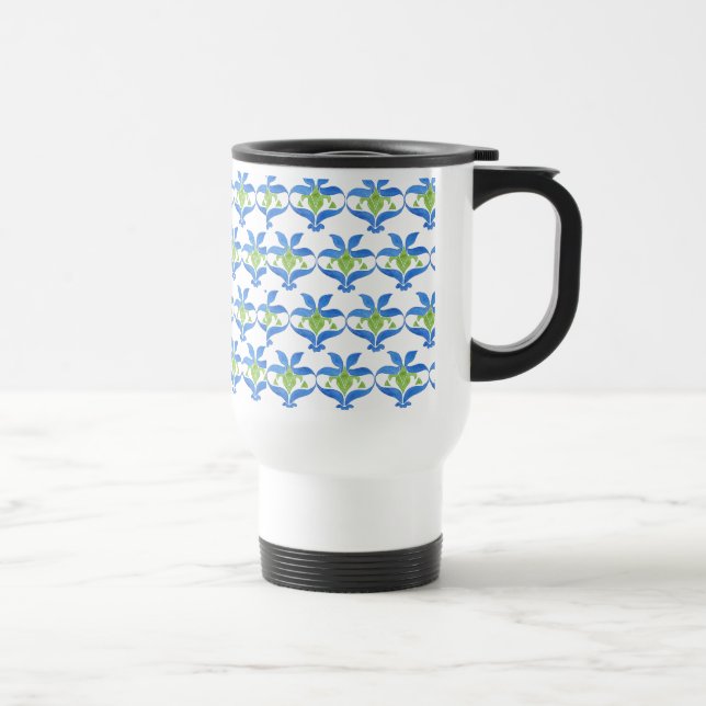 Taza De Viaje Azul Verde Blanco Art Nouveau Patrón Viaje Mug (Derecha)
