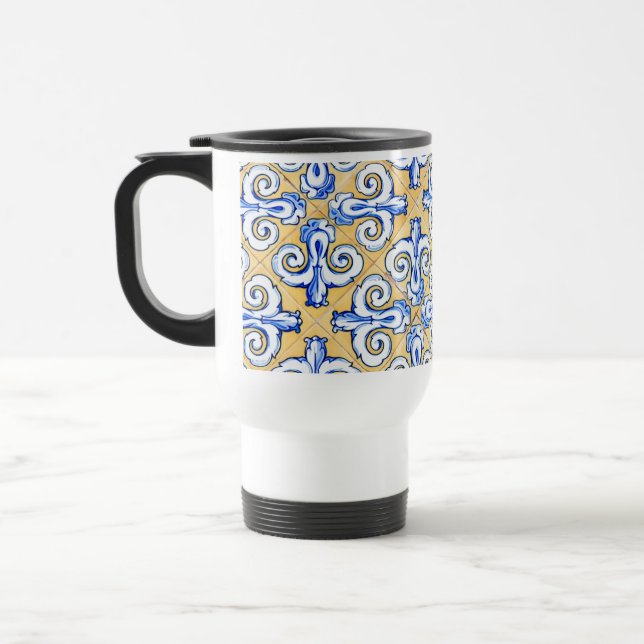 Taza De Viaje Azulejo azul, amarillo y blanco (Izquierda)