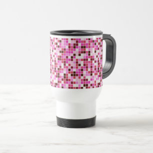 Taza De Viaje Azulejos de Piscina, Baldosas Mosaico Rosa, Patrón