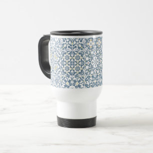 Taza De Viaje Azulejos Mediterráneos, Marroquíes, Mayólica, Azul
