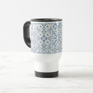 Taza De Viaje Azulejos Mediterráneos, Marroquíes, Mayólica, Azul