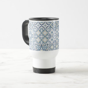 Taza De Viaje Azulejos Mediterráneos, Marroquíes, Mayólica, Azul