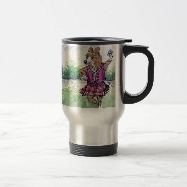 Taza De Viaje Baile escocés del perro del Corgi Galés (Derecha)