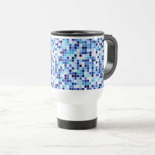 Taza De Viaje Baldosas de piscina, mosaicos azules, patrón geomé