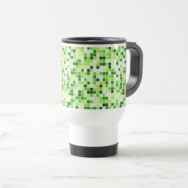 Taza De Viaje Baldosas de piscina, mosaicos verdes, patrón geomé (Anverso derecho)