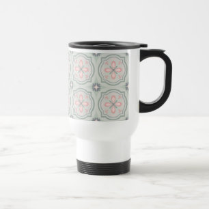 Taza De Viaje Baldosas Florales de Pastel Verde