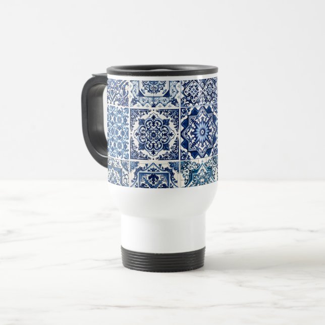 Taza De Viaje Baldosas mediterráneas, portuguesas, azulejo, mall (Anverso izquierdo)