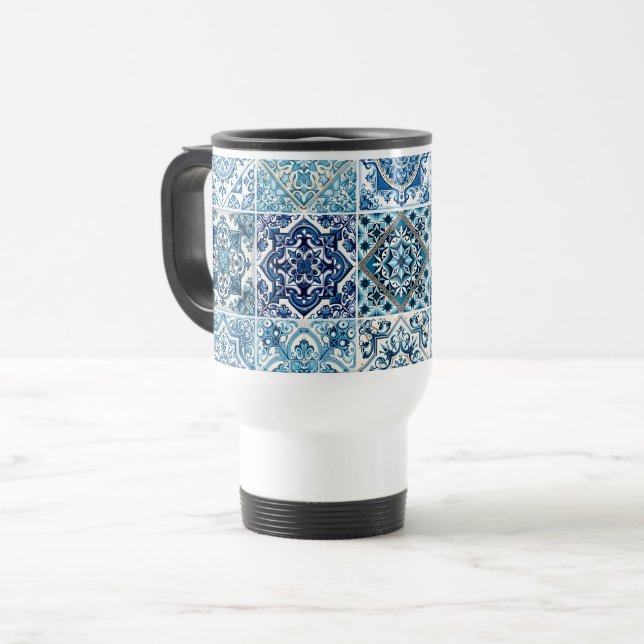 Taza De Viaje Baldosas mediterráneas, portuguesas, azulejo, mall (Anverso izquierdo)