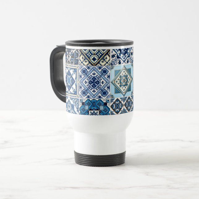 Taza De Viaje Baldosas mediterráneas, portuguesas, azulejo, mall (Anverso izquierdo)