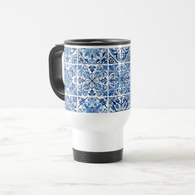 Taza De Viaje Baldosas mediterráneas, portuguesas, azulejo, mall (Anverso izquierdo)
