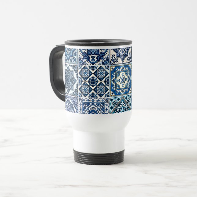 Taza De Viaje Baldosas mediterráneas, portuguesas, azulejo, mall (Anverso izquierdo)