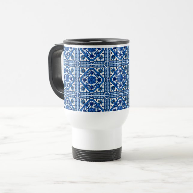 Taza De Viaje Baldosas mediterráneas, portuguesas, azulejo, mall (Anverso izquierdo)