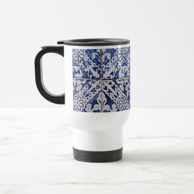 Taza De Viaje Baldosas portuguesas - Azulejo Floral azul y blanc (Izquierda)