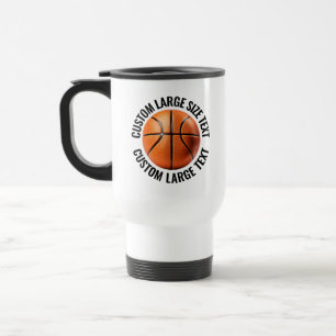 Taza De Viaje Balón de Baloncesto Blanco Personalizado con Texto