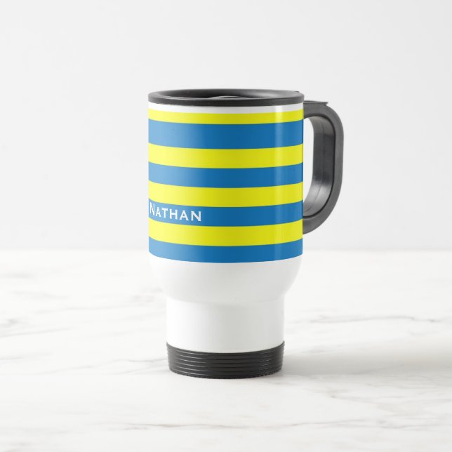 Taza De Viaje Bandas amarillas y azules brillantes personalizada (Anverso derecho)