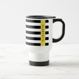Taza De Viaje Bandas en blanco y negro, rayas, líneas, nombre
