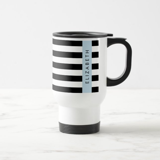 Taza De Viaje Bandas en blanco y negro, rayas, líneas, nombre (Derecha)