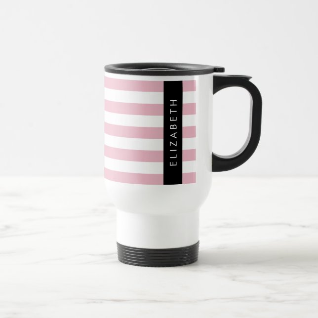 Taza De Viaje Bandas rosadas, Patrón rayado, Líneas, Su Nombre (Derecha)
