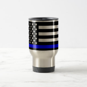 Taza De Viaje Bandera americana fina de Blue Line blanco y negro