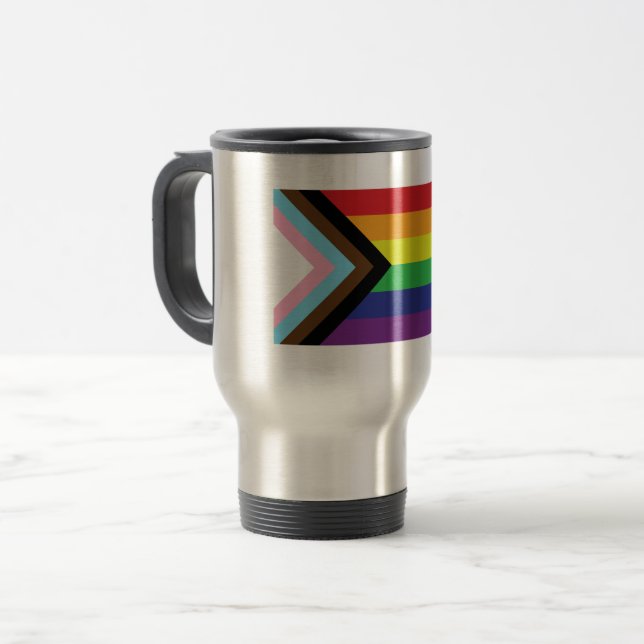 Taza De Viaje Bandera arcoiris del orgullo gay progresista LGBTQ (Anverso izquierdo)
