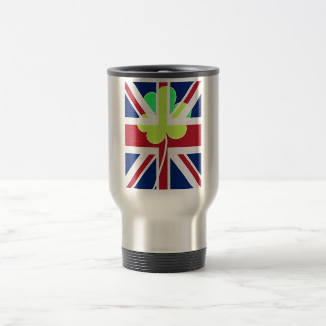 Taza De Viaje Bandera británica irlandesa Shamrock Clover St. Pa (Centro)