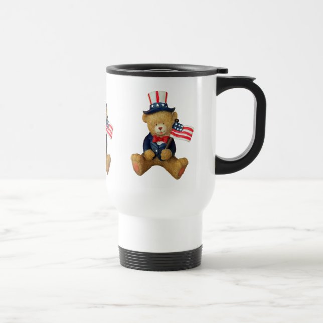 Taza De Viaje Bandera de Estados Unidos Patriótica Teddy Bear (Derecha)