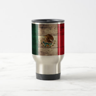Taza De Viaje Bandera de México de madera antigua