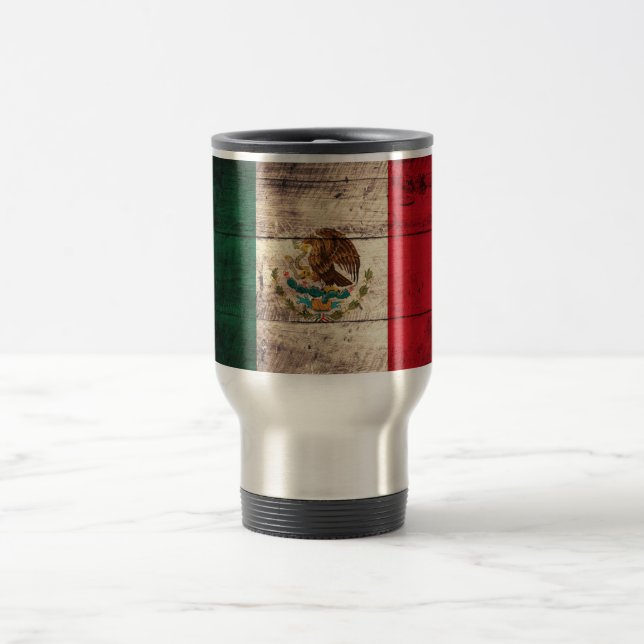 Taza De Viaje Bandera de México de madera antigua (Centro)