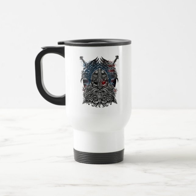 Taza De Viaje Bandera de Odin ravens y espadas Viking Mythology  (Izquierda)