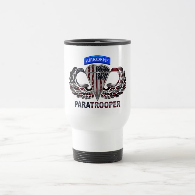 Taza De Viaje Bandera de Paracaidista Aérea Americana Diseñada p (Centro)