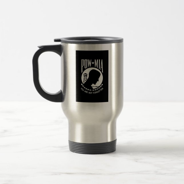 Taza De Viaje Bandera del POW MIA: Soldados desaparecidos en la  (Izquierda)