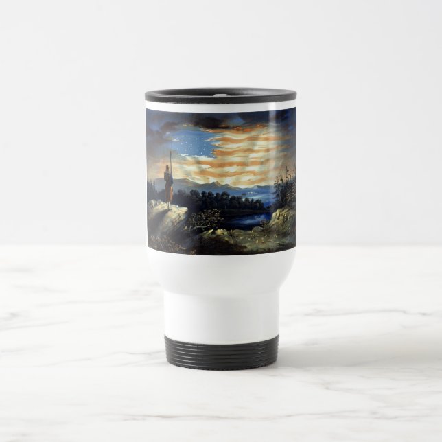 Taza De Viaje Bandera estadounidense celestial en el cielo, guer (Centro)