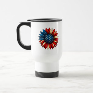 Taza De Viaje Bandera estadounidense del girasol 4 de julio Meri