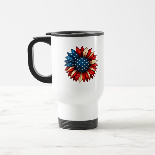 Taza De Viaje Bandera estadounidense del girasol 4 de julio Meri (Izquierda)