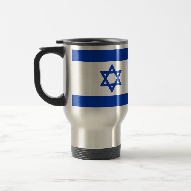 Taza De Viaje Bandera israelí azul y blanco moderno patriótico (Izquierda)