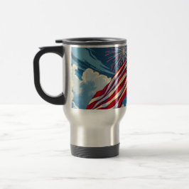 Taza De Viaje Bandera Patriótica Americana con fuegos artificial