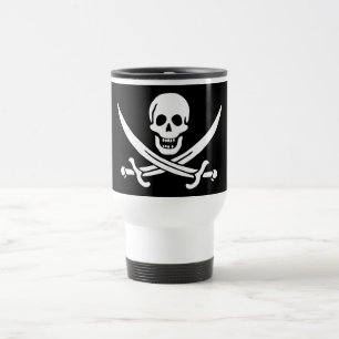 Taza De Viaje Bandera Pirata Calavera Espadas Cruzadas