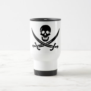 Taza De Viaje Bandera Pirata Calavera Espadas Cruzadas