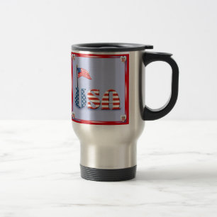 Taza De Viaje Bandera y texto de Estados Unidos