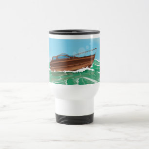 Taza De Viaje Barco de carreras clásico de madera