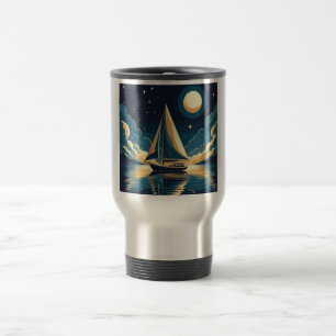 Taza De Viaje Barco de vela por la noche