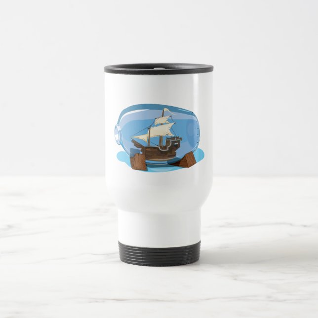 Taza De Viaje Barco en una botella en el mar (Centro)