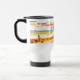 Taza De Viaje Barco rojo y playa en Mundesley, Norfolk