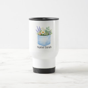 Taza De Viaje Bata de Flores Acuarela Personalizada con Bolsillo