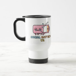 Taza De Viaje Batería Social Kawaii 1% Energía de Introvertido D