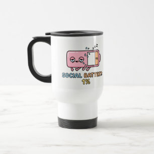 Taza De Viaje Batería Social Kawaii 1% Energía de Introvertido D